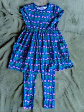 Hanna Andersson 130 8 Girl Play Day Dress Leggings Set Tulip Pockets Skater 2 pc